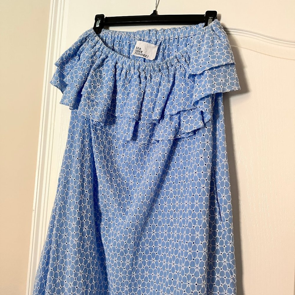 Lisa Marie Fernandez light blue Eyelet strapless cotton belted maxi dress S - Picture 8 of 13